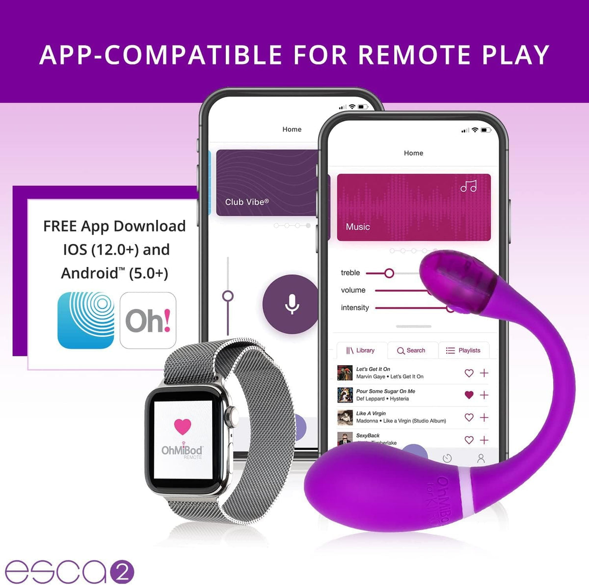 Kiiroo OhMiBod Esca2 | Interactive Wearable G-spot Vibrator | App-Controlled Couples Vibrator Vibrators Kiiroo