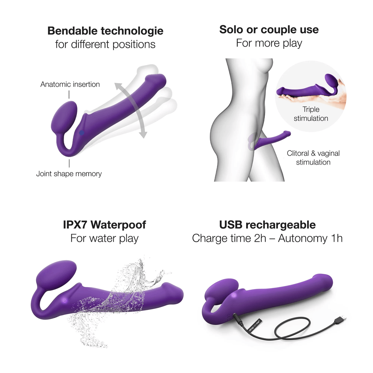 Strap On Me Vibrating Bendable Strap-On - M - Purple Strap-Ons & Harnesses STRAP-ON-ME