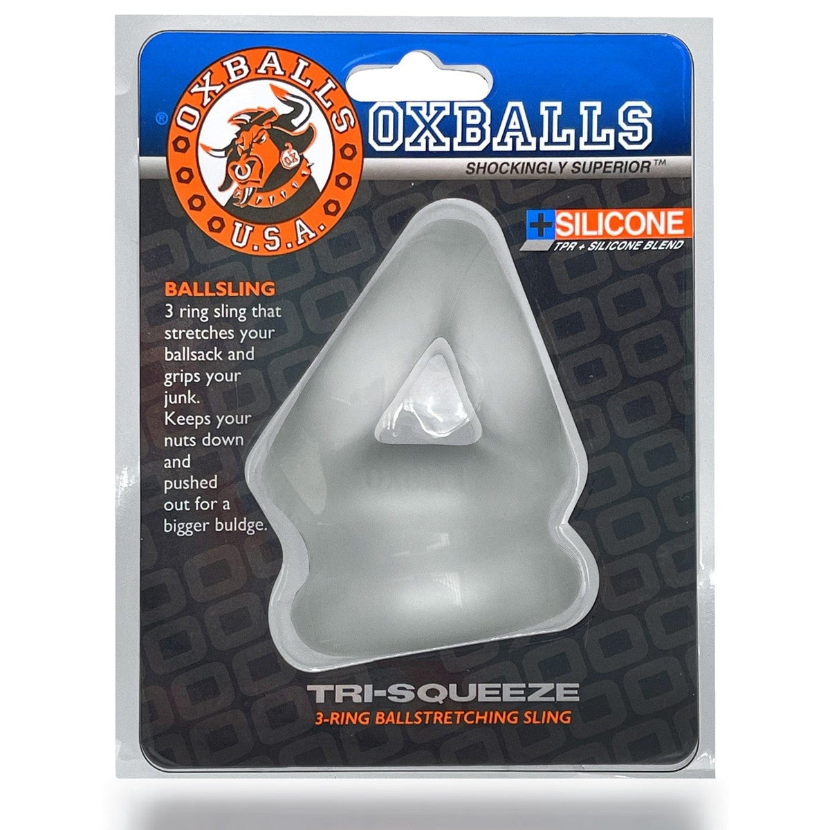 TRI-SQUEEZE, cocksling & ballstretcher - CLEAR ICE - OXBALLS For Him OXBALLS