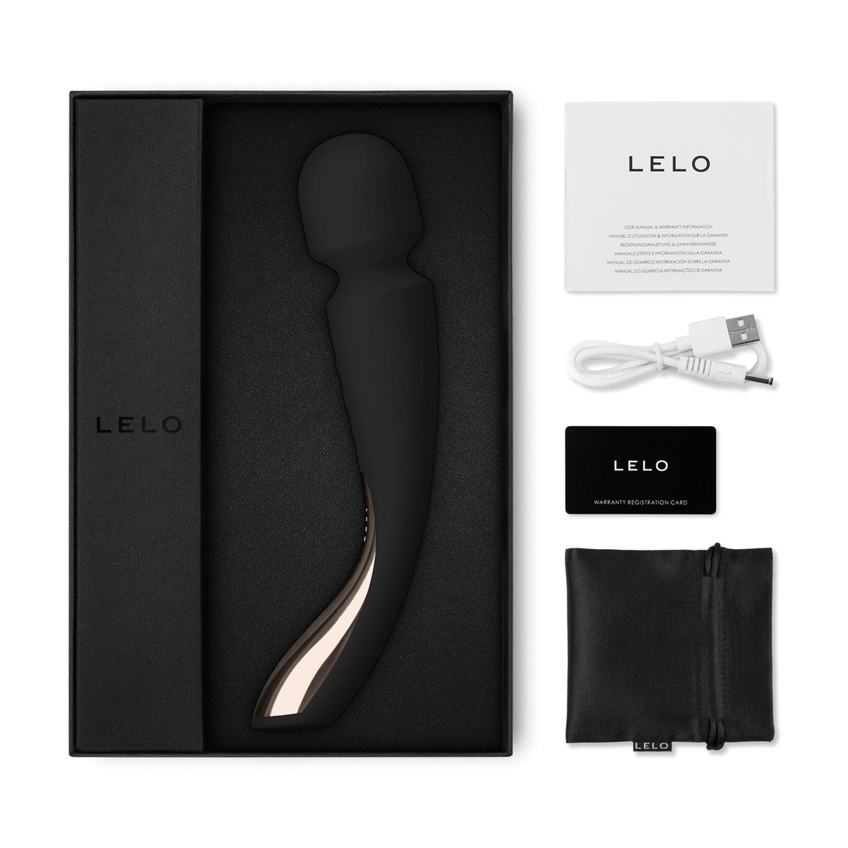 LELO Smart Wand 2 Ultimate Massaging Wand Vibrator - Medium - Black Vibrators Lelo   